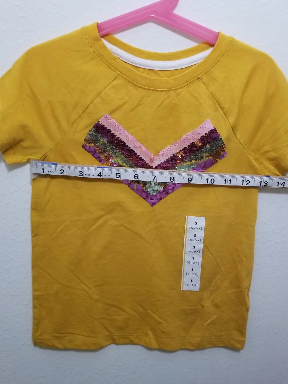 Cat & Jack Small Yellow Short Sleeve Tee with Pink & Purple Sequin Chevron